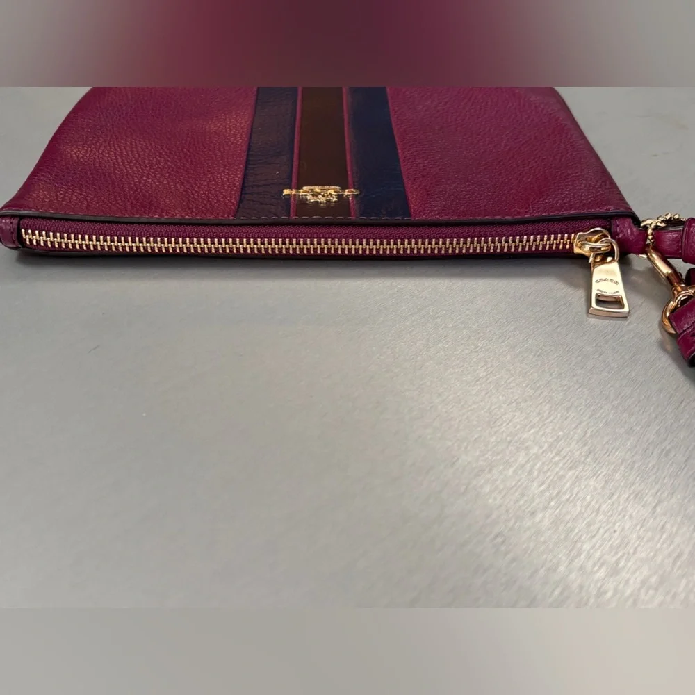 Coach Berry Purple/ Striped Leather Pouch /Wristlet